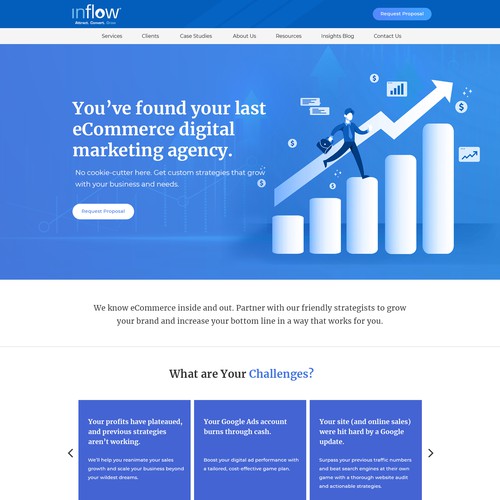 Homepage for a marketing company