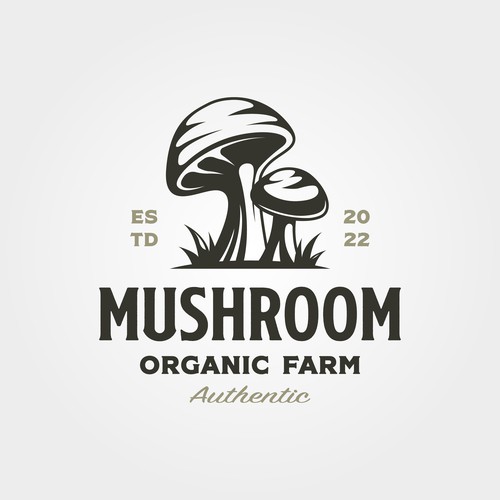 mushroom oragnic farm vintage logo design