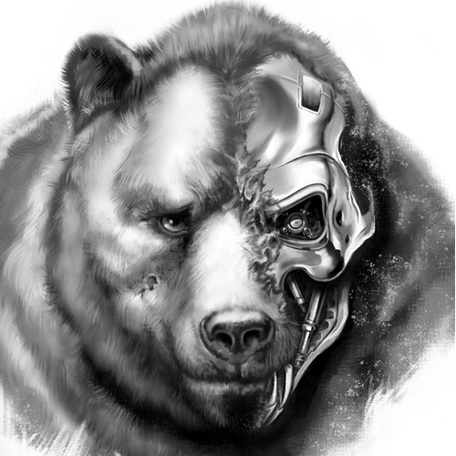 Cybernetic bear tattoo design