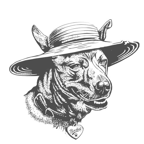 Dog in a gardening hat.