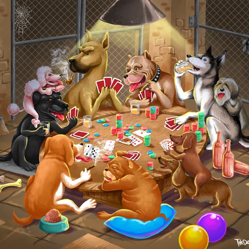 Illustration for Dogs playing Poker!! 