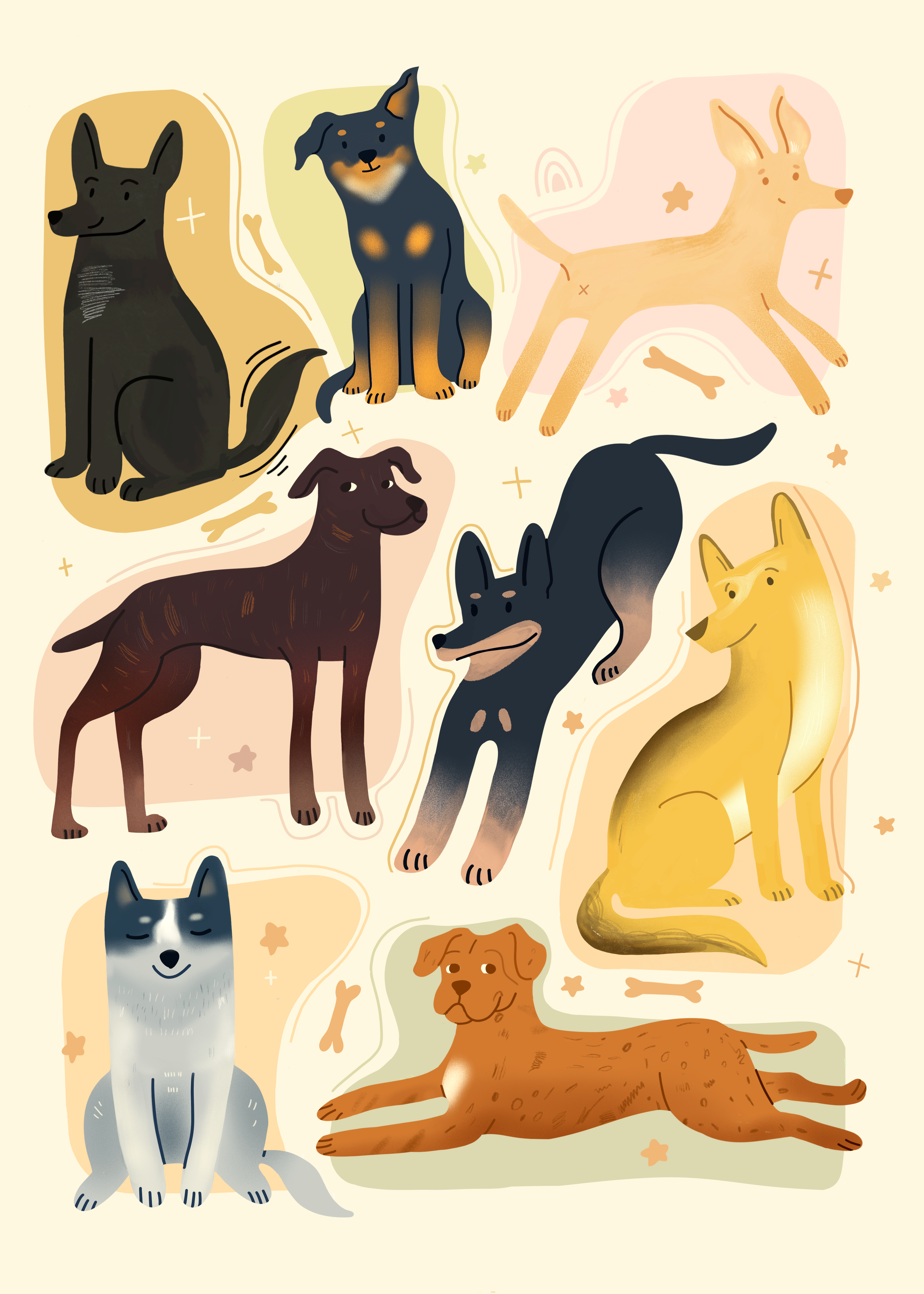 Colourful, Playful Illustration of Dogs