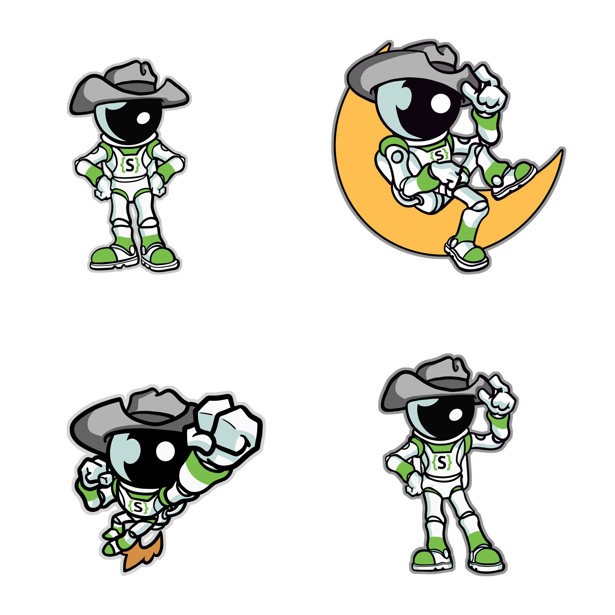 Mascot with cowboy hat not holding the flag.  