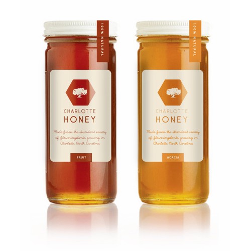 Label design for Charlotte Honey's honey jars