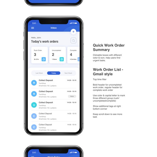 Work order management App design