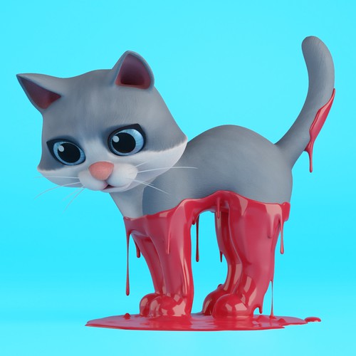 3D cat dipped in liquid