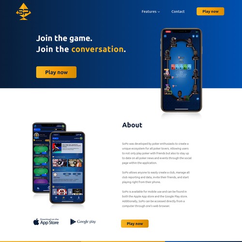 Landing page for a social poker app