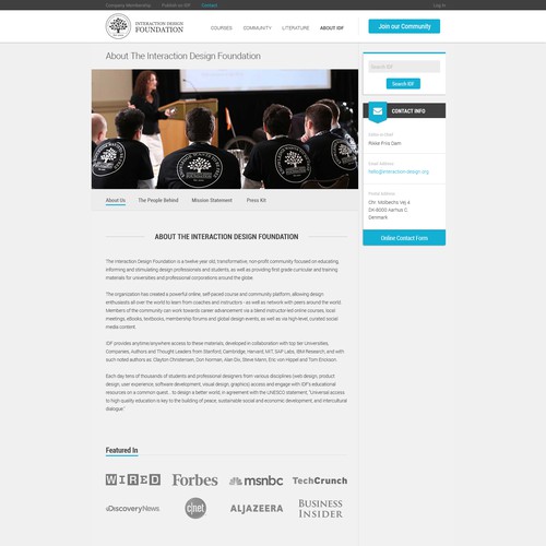 About Page Design for Interaction Design Foundation