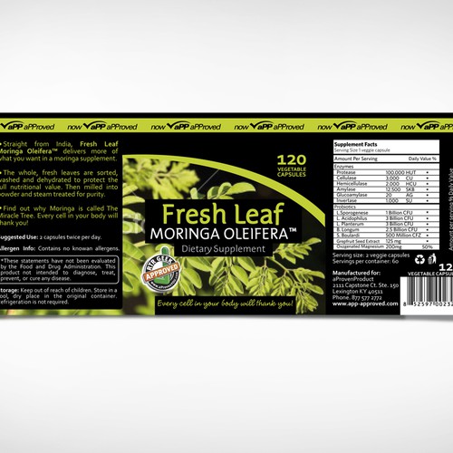 Create the next product label for Fresh Leaf Moringa Oleifera