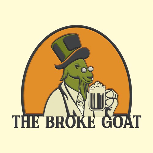 Whimsical goat logo for a farm brewery, based on Irish and British pubs.