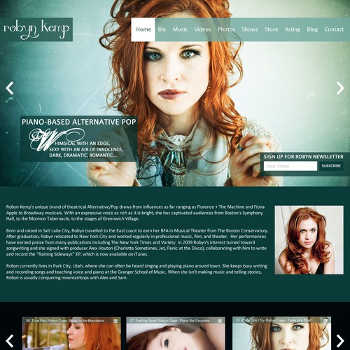 Design a homepage for Alternative/Pop musician Robyn Cage