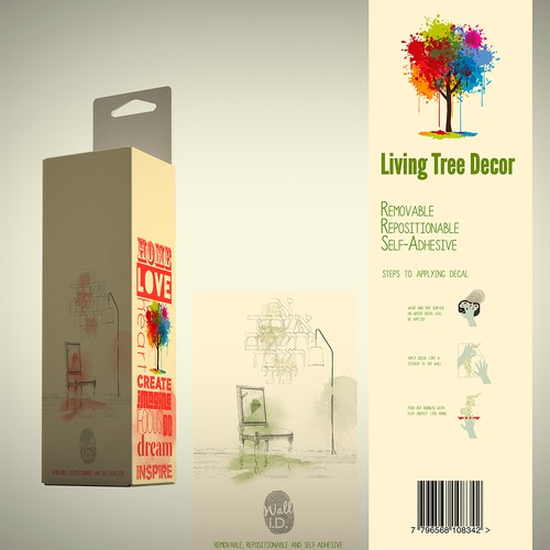 Create an urban chic, specialty decal, packaging insert for Living Tree Decor