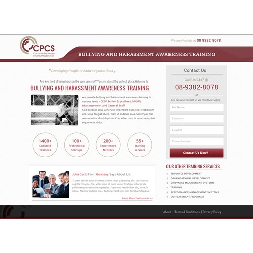 Create a Bullying and Harassment Awareness Training Landing Page for CPCS