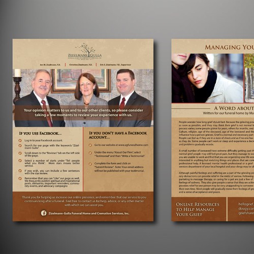 Brochure for a funeral home about managing grief