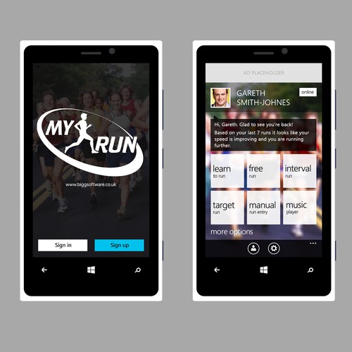 Re-design the UI for a running app on Windows Phone