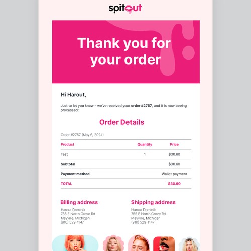 SpitOut Order Email Template