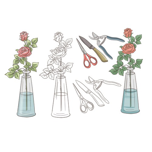 Flower care tips illustrations