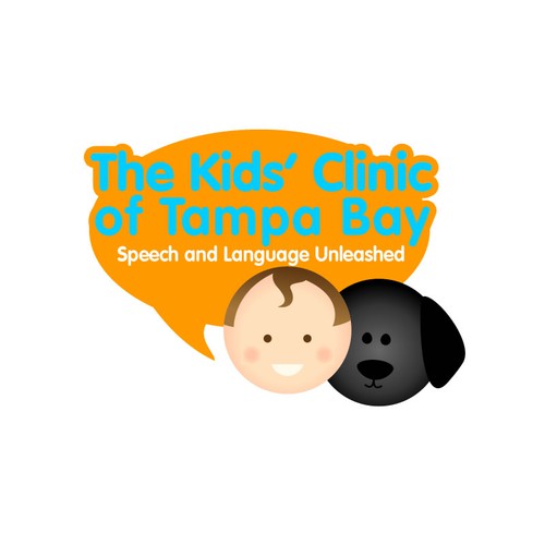 Create a fun/heartwarming logo for a pediatric therapy company that uses a service dog