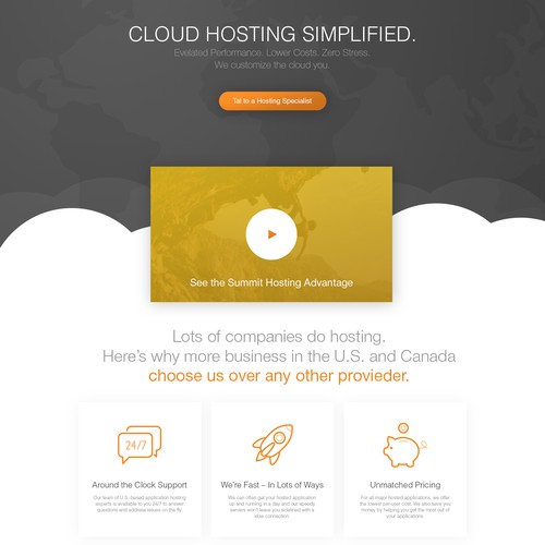 Landing page for hosting company