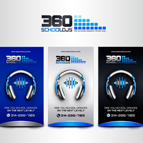 High school inspired creative logo and business card for DJ company aimed at school dances.