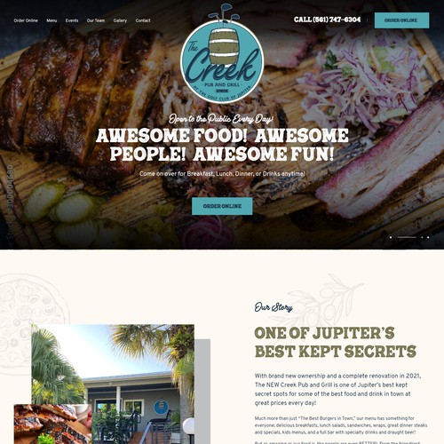 Website design for "The Creek Pub and Grill", a Restaurant.
