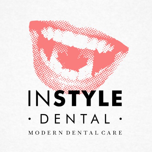 Pop Art Pointillism effect on smiling mouth logo