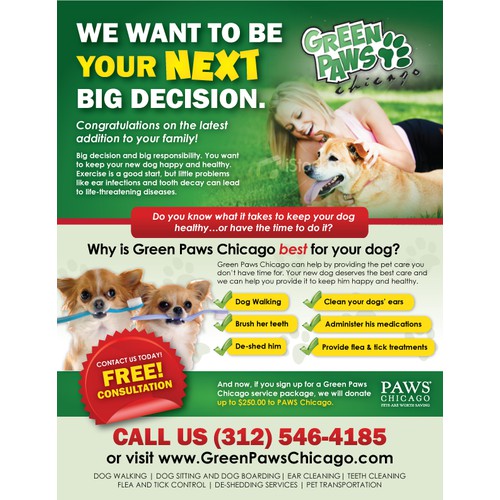 Green Paws Chicago LLC needs a new postcard or flyer