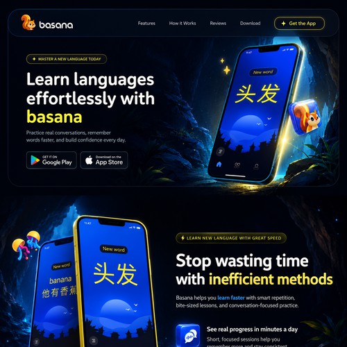 Basana — Language Learning App Landing Page 