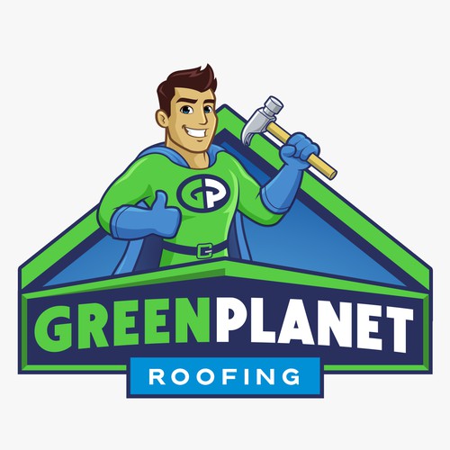 A superhero mascot/character design for a roofing company.