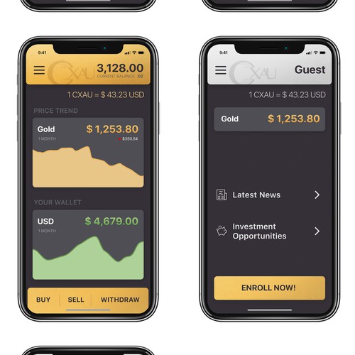 App design for a gold-based cryptocurrency 