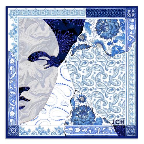 Hand drawn blue scarf with venus