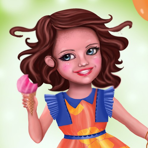 Cartoon girl with ice cream and balloon