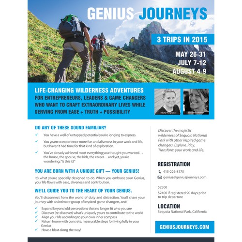 Create a captivating flyer for Wilderness Adventures "Genius Journeys"!