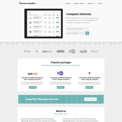 Design a clean, modern website for Internetvergelijk.nl