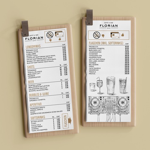 Small menu design for Florian caffe & bar