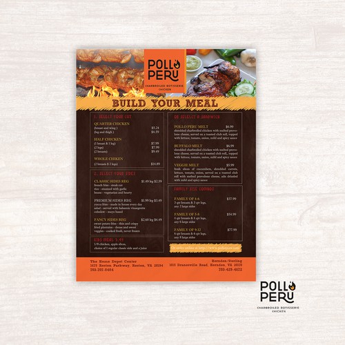 Take out menu for Fast casual restaurant