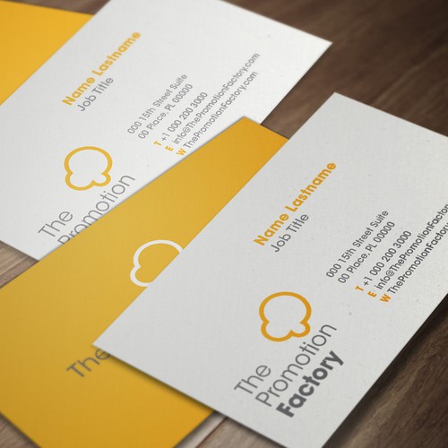 Create the next logo and business card for The promotion factory