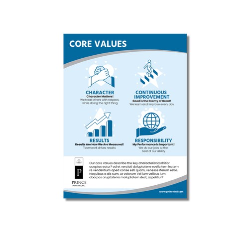 Core Values poster for Prince Industries