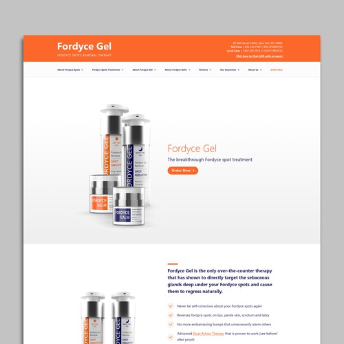 Clean website design for a skin cream