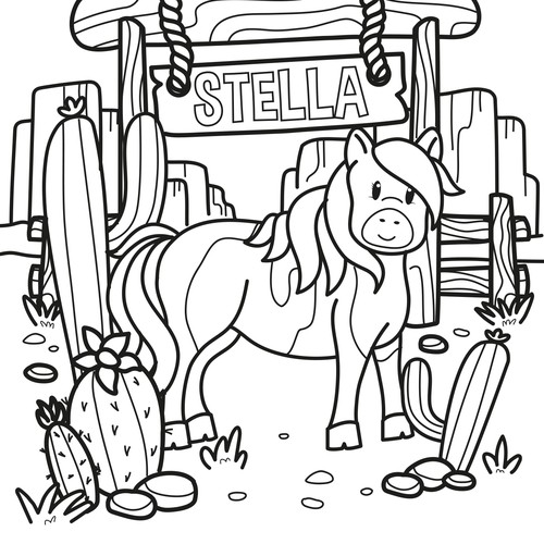Horse illustration colouring book.