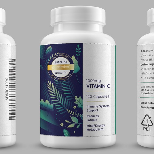 Clean, modern label for superior quality vitamins
