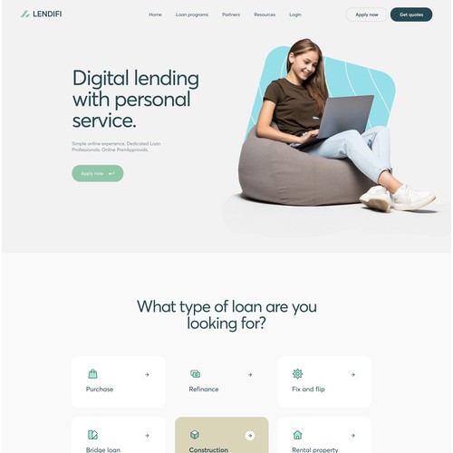 Homepage design for online mortgage company