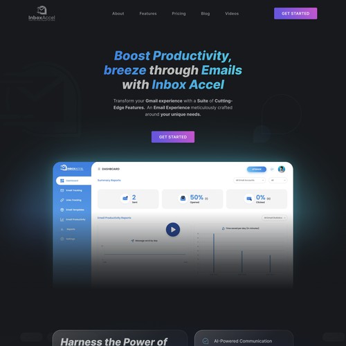Landing Page with AI plugin app for emails
