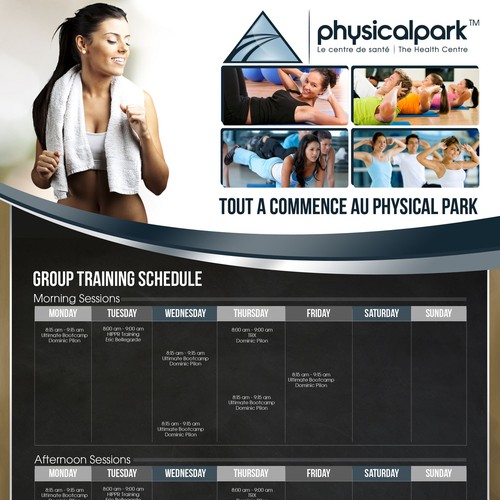 Design a Contemporary luxury  Group Exercise Schedule for Physical Park health centre.