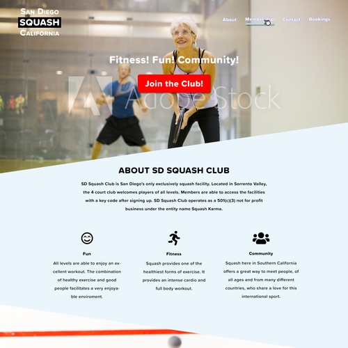 Squash Club One Page Design