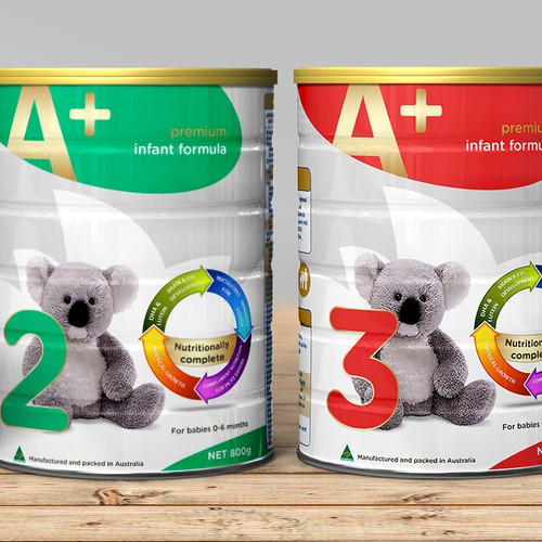 Create the brand label for a baby formula tin
