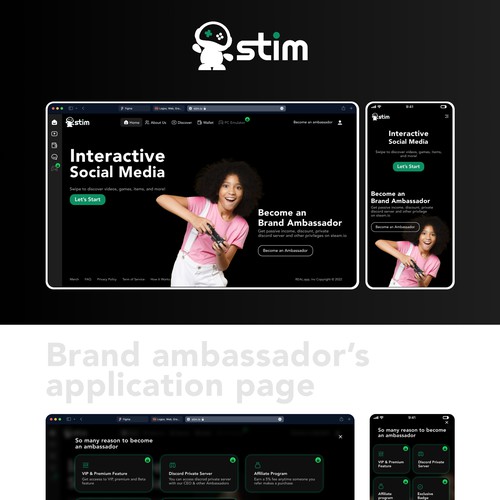 Stim web page design - Brands ambassador’s application page