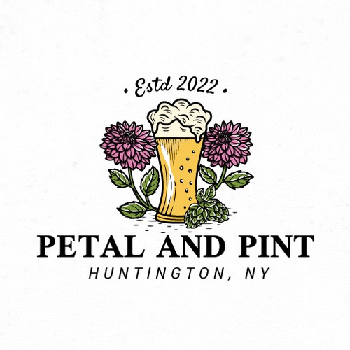 Vintage logo for flower farm and beer tap room.