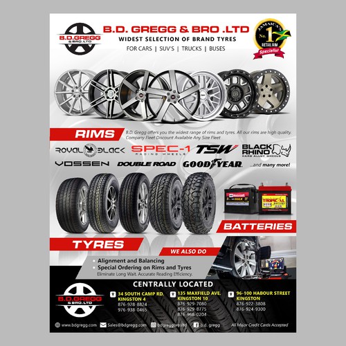 flyer and magazine ad for Jamaica's No 1 Rims Specialists