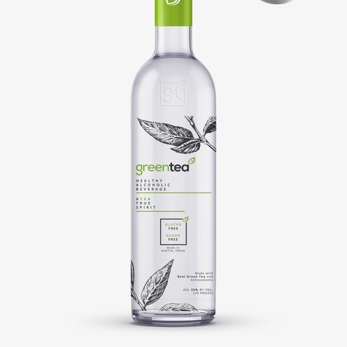 Bottle design for green tea Alcoholic beverage